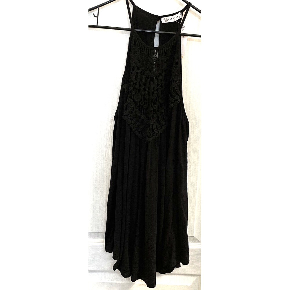 Black Sleeveless Crochet Tank with Lace on Front CY Fashion Size 2X